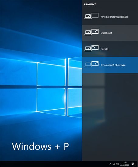 Nastavení zobrazení pomocí tlačítek - Windows+P